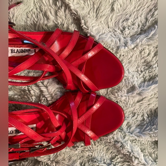 Manolo Blahnik RED Strappy Heels - Picture 2 of 16